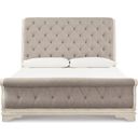 The appearance of Realyn Queen Sleigh Bed In Chipped White designed by Signature Design by Ashley in the transitional interior design. This chipped white piece of furniture was selected by 1StopBedrooms from Realyn Collection to add a touch of cosiness and style into your home. Sku: B743-74;B743-77;B743-98. Bed Type: Sleigh Bed. Material: Fabric. Bed Size: Queen.