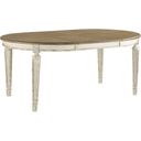 The appearance of Realyn White Oval Extendable Dining Table designed by Signature Design by Ashley in the transitional interior design. This chipped white piece of furniture was selected by 1StopBedrooms from Realyn Collection to add a touch of cosiness and style into your home. Sku: D743-35. Table Top Shape: Oval. Material: Wood. Size: 72" x 48".