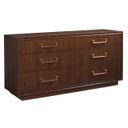 The appearance of Rendezvous Fenwick Double Dresser In Brown designed by Lexington in the transitional interior design. This brown piece of furniture  was selected by 1StopBedrooms from Rendezvous Collection to add a touch of cosiness and style into your home. Sku: 743-222. Material: Wood.
