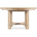 The appearance of Retreat Pole Rattan Round Dining Table with 1-20 Inch Leaf In Light Wood designed by Hooker in the transitional interior design. This light wood piece of furniture was selected by 1StopBedrooms from Retreat Collection to add a touch of cosiness and style into your home. Sku: 6950-75201B-80;6950-75201T-80. Table Top Shape: Round. Size: 54". Material: Oak Veneer.