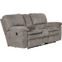 The appearance of Reyes Graphite Lay Flat Power Reclining Console Loveseat designed by Catnapper in the transitional interior design. This silver piece of furniture  was selected by 1StopBedrooms from Reyes Collection to add a touch of cosiness and style into your home. Sku: 62409279228. Material: Fabric.