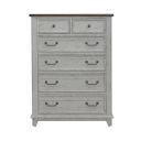 The appearance of River Place 6 Drawer Chest In Riverstone White and Tobacco designed by Liberty in the country / farmhouse interior design. This white piece of furniture  was selected by 1StopBedrooms from River Place Collection to add a touch of cosiness and style into your home. Sku: 237-BR41. Material: Wood Veneer.