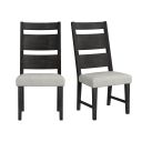Rizzo Wood Back Dining Side Chair with Linen Set of 2 In Dark Espresso and Beige