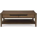 The appearance of Roanhowe Coffee Table In Brown designed by Signature Design by Ashley in the modern / contemporary interior design. This brown piece of furniture was selected by 1StopBedrooms from Roanhowe Collection to add a touch of cosiness and style into your home. Sku: T769-1. Material: Wood.