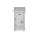 The appearance of Robbinsdale Chairside End Table In Antique White designed by Signature Design by Ashley in the transitional interior design. This antique white piece of furniture was selected by 1StopBedrooms from Robbinsdale Collection to add a touch of cosiness and style into your home. Sku: T729-7. Material: Wood.