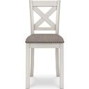 The appearance of Robbinsdale 42 Inch Counter Height Barstool Set of 2 In Antique White designed by Signature Design by Ashley in the transitional interior design. This antique white piece of furniture  was selected by 1StopBedrooms from Robbinsdale Collection to add a touch of cosiness and style into your home. Sku: D642-124. Material: Fabric.