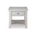 The appearance of Robbinsdale End Table In Antique White designed by Signature Design by Ashley in the transitional interior design. This antique white piece of furniture was selected by 1StopBedrooms from Robbinsdale Collection to add a touch of cosiness and style into your home. Sku: T729-2. Material: Wood.