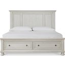 The appearance of Robbinsdale Queen Panel Storage Bed In Antique White designed by Signature Design by Ashley in the transitional interior design. This antique white piece of furniture was selected by 1StopBedrooms from Robbinsdale Collection to add a touch of cosiness and style into your home. Sku: B742-57;B742-74;B742-98. Bed Type: Storage Bed. Material: Wood. Bed Size: Queen.