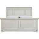 The appearance of Robbinsdale Queen Sleigh Bed In Antique White designed by Signature Design by Ashley in the transitional interior design. This antique white piece of furniture  was selected by 1StopBedrooms from Robbinsdale Collection to add a touch of cosiness and style into your home. Sku: B742-54;B742-77;B742-96. Bed Type: Sleigh Bed. Material: Wood. Bed Size: Queen.