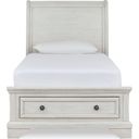 The appearance of Robbinsdale Antique White Twin Sleigh Storage Bed designed by Signature Design by Ashley in the transitional interior design. This antique white piece of furniture was selected by 1StopBedrooms from Robbinsdale Collection to add a touch of cosiness and style into your home. Sku: B742-183;B742-52S;B742-53. Bed Type: Storage Bed. Material: Wood. Bed Size: Twin.