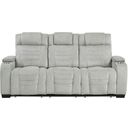 The appearance of Ronan Double Reclining Sofa with Center Drop-Down Cup Holders and Storage Arms In Gray designed by Homelegance in the modern / contemporary interior design. This gray piece of furniture was selected by 1StopBedrooms from Ronan Collection to add a touch of cosiness and style into your home. Sku: 8455GRY-3. Material: Polyester.