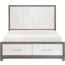 The appearance of Rowan Queen Platform Bed with Footboard Storage In Gray and Ivory designed by Homelegance in the modern / contemporary interior design. This gray and ivory piece of furniture was selected by 1StopBedrooms from Rowan Collection to add a touch of cosiness and style into your home. Sku: 1366-1;1366-2;1366-3. Bed Type: Storage Bed. Bed Size: Queen. Material: Veneer.