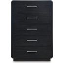 The appearance of Rowanbeck Chest of Drawers In Black designed by Signature Design by Ashley in the modern / contemporary interior design. This black piece of furniture  was selected by 1StopBedrooms from Rowanbeck Collection to add a touch of cosiness and style into your home. Sku: B821-46. Material: Wood.