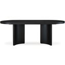 The appearance of Rowanbeck Dining Table In Black designed by Signature Design by Ashley in the modern / contemporary interior design. This black piece of furniture was selected by 1StopBedrooms from Rowanbeck Collection to add a touch of cosiness and style into your home. Sku: D821-25. Table Top Shape: Oval. Material: Wood. Size: 86".
