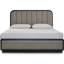 The appearance of Rowanbeck Queen Upholstered Panel Bed In Black and Gray designed by Signature Design by Ashley in the modern / contemporary interior design. This gray and black piece of furniture  was selected by 1StopBedrooms from Rowanbeck Collection to add a touch of cosiness and style into your home. Sku: B821-54;B821-57. Bed Type: Panel Bed. Material: Fabric. Bed Size: Queen.