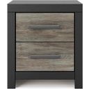 The appearance of Ryderton Two Drawer NightStand In Black and Gray designed by Signature Design by Ashley in the transitional interior design. This black and gray piece of furniture  was selected by 1StopBedrooms from Ryderton Collection to add a touch of cosiness and style into your home. Sku: NCB1118-92. Material: Wood.