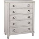 The appearance of Salter Path 5 Drawer Chest In White Grain designed by American Woodcrafters in the transitional interior design. This white piece of furniture was selected by 1StopBedrooms from Salter Path Collection to add a touch of cosiness and style into your home. Sku: 1020-150. Material: Mahogany.