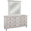 The appearance of Salter Path Dresser with Mirror In White Grain designed by American Woodcrafters in the transitional interior design. This white piece of furniture was selected by 1StopBedrooms from Salter Path Collection to add a touch of cosiness and style into your home. Sku: 1020-290;1020-040D. Material: Mahogany.