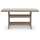 The appearance of Sandy Dune Outdoor Counter Height Dining Table In Medium Brown designed by Signature Design by Ashley in the modern / contemporary interior design. This medium brown piece of furniture was selected by 1StopBedrooms from Sandy Dune Collection to add a touch of cosiness and style into your home. Sku: P228-642. Table Top Shape: Rectangular.
