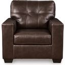 The appearance of Santorine Chair In Dark Brown designed by Signature Design by Ashley in the modern / contemporary interior design. This dark brown piece of furniture  was selected by 1StopBedrooms from Santorine Collection to add a touch of cosiness and style into your home. Sku: 2170620. Material: Faux Leather.