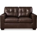 The appearance of Santorine Loveseat In Dark Brown designed by Signature Design by Ashley in the modern / contemporary interior design. This dark brown piece of furniture  was selected by 1StopBedrooms from Santorine Collection to add a touch of cosiness and style into your home. Sku: 2170635. Material: Leather.