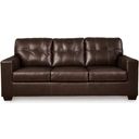 The appearance of Santorine Sofa In Dark Brown designed by Signature Design by Ashley in the modern / contemporary interior design. This dark brown piece of furniture  was selected by 1StopBedrooms from Santorine Collection to add a touch of cosiness and style into your home. Sku: 2170638. Material: Faux Leather.