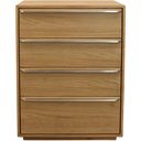 The appearance of Sarasota 4-Drawer Oak Wood Dresser With Metal Handles In Natural designed by Moti in the transitional interior design. This natural piece of furniture was selected by 1StopBedrooms from Sarasota Collection to add a touch of cosiness and style into your home. Sku: 38115001. Material: Wood.