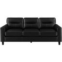 The appearance of Scotland Faux Leather Upholstered Track Arm Sofa In Black designed by Coaster in the transitional interior design. This black piece of furniture  was selected by 1StopBedrooms from Scotland Collection to add a touch of cosiness and style into your home. Sku: 504664. Material: Faux Leather.
