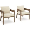 The appearance of Serene Bay Outdoor Dining Arm Chair with Cushion Set of 2 In White and Dark Brown designed by Signature Design by Ashley in the transitional interior design. This white/dark brown piece of furniture was selected by 1StopBedrooms from Serene Bay Collection to add a touch of cosiness and style into your home. Sku: P671-601A. Material: Fabric.