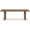The appearance of Serene Bay Outdoor Dining Table In Dark Brown designed by Signature Design by Ashley in the transitional interior design. This dark brown piece of furniture was selected by 1StopBedrooms from Serene Bay Collection to add a touch of cosiness and style into your home. Sku: P671-625. Material: Metal. Table Top Shape: Rectangular.