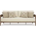 The appearance of Serene Bay Outdoor Sofa with Cushion In White and Dark Brown designed by Signature Design by Ashley in the transitional interior design. This white/dark brown piece of furniture was selected by 1StopBedrooms from Serene Bay Collection to add a touch of cosiness and style into your home. Sku: P671-838. Material: Fabric.