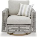 The appearance of Seton Creek Gray Outdoor Swivel Lounge With Cushion designed by Signature Design by Ashley in the transitional interior design. This gray piece of furniture was selected by 1StopBedrooms from Seton Creek Collection to add a touch of cosiness and style into your home. Sku: P798-821. Material: Fabric.