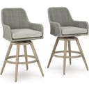 The appearance of Seton Creek Outdoor Bar Height Barstool with Cushion Set of 2 In Gray and Beige designed by Signature Design by Ashley in the transitional interior design. This gray and beige piece of furniture was selected by 1StopBedrooms from Seton Creek Collection to add a touch of cosiness and style into your home. Sku: P798-130. Material: Fabric.
