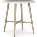 The appearance of Seton Creek Outdoor Bar Table In Beige designed by Signature Design by Ashley in the transitional interior design. This beige piece of furniture was selected by 1StopBedrooms from Seton Creek Collection to add a touch of cosiness and style into your home. Sku: P798-613. Material: Metal.