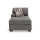 The appearance of Newellen Left-Arm Facing Corner Chaise In Greystone designed by Signature Design by Ashley in the modern / contemporary interior design. This greystone piece of furniture was selected by 1StopBedrooms from Newellen Collection to add a touch of cosiness and style into your home. Sku: NC4840516. Material: Fabric.