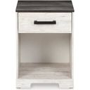 The appearance of Shawburn Nightstand In White Wash And Charcoal Gray designed by Signature Design by Ashley in the transitional interior design. This white wash/charcoal gray piece of furniture was selected by 1StopBedrooms from Shawburn Collection to add a touch of cosiness and style into your home. Sku: EB4121-191. Material: Wood.