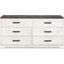 The appearance of Shawburn Whitewash/Charcoal Gray Six Drawer Dresser designed by Signature Design by Ashley in the transitional interior design. This white wash/charcoal gray piece of furniture was selected by 1StopBedrooms from Shawburn Collection to add a touch of cosiness and style into your home. Sku: EB4121-231. Material: Wood.