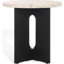 The appearance of Shayna Travertine Accent Table In Travertine and Black designed by Safavieh Couture in the modern / contemporary interior design. This travertine/black piece of furniture  was selected by 1StopBedrooms from Shayna Collection to add a touch of cosiness and style into your home. Sku: SFV9722A. Material: Travertine.