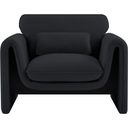 The appearance of Sloan Velvet Fabric Chair In Black designed by Meridian in the modern / contemporary interior design. This black piece of furniture was selected by 1StopBedrooms from Sloan Collection to add a touch of cosiness and style into your home. Sku: 199Black-C. Material: Velvet.