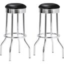 Retro Upholstered Top Bar Stools Black and Chrome Set of 2