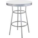 The appearance of Retro Round Bar Table Chrome and Glossy White designed by Coaster in the modern / contemporary interior design. This white piece of furniture  was selected by 1StopBedrooms from Retro Collection to add a touch of cosiness and style into your home. Sku: 2300. Table Top Shape: Round. Material: Metal.