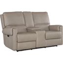 The appearance of Somers Power Console Loveseat with Power Headrest In Gray designed by Hooker in the transitional interior design. This gray piece of furniture was selected by 1StopBedrooms from SS Collection to add a touch of cosiness and style into your home. Sku: SS718-PHZC2-090. Material: Leather.