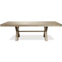 The appearance of Sophie Natural 78 Inch Extendable Trestle Dining Table designed by Riverside Furniture in the transitional interior design. This brown piece of furniture was selected by 1StopBedrooms from Sophie Collection to add a touch of cosiness and style into your home. Sku: 50348;50352. Table Top Shape: Rectangular. Size: 78".