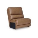 The appearance of Spear Hill Armless Chair In Caramel designed by Signature Design by Ashley in the modern / contemporary interior design. This caramel piece of furniture  was selected by 1StopBedrooms from Spear Hill Collection to add a touch of cosiness and style into your home. Sku: NCU6260646. Material: Leather Match.