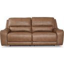 The appearance of Spear Hill Power Reclining Sofa In Caramel designed by Signature Design by Ashley in the modern / contemporary interior design. This caramel piece of furniture was selected by 1StopBedrooms from Spear Hill Collection to add a touch of cosiness and style into your home. Sku: NCU6260647. Material: Leather Match.