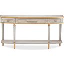 The appearance of St. Charles Console Table In Dove Gray designed by Michael Amini in the transitional interior design. This dove gray piece of furniture was selected by 1StopBedrooms from St. Charles Collection to add a touch of cosiness and style into your home. Sku: 9088223-803. Material: Poplar Solid.