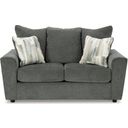 The appearance of Stairatt Loveseat In Gravel designed by Signature Design by Ashley in the modern / contemporary interior design. This gravel piece of furniture  was selected by 1StopBedrooms from Stairatt Collection to add a touch of cosiness and style into your home. Sku: 2850235. Material: Fabric.