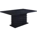 The appearance of Stanton Rectangle Pedestal Dining Table Black designed by Coaster in the modern / contemporary interior design. This black piece of furniture was selected by 1StopBedrooms from Stanton Collection to add a touch of cosiness and style into your home. Sku: 102061. Material: Wood. Table Top Shape: Rectangular. Size: 42" x 66".