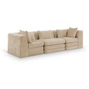 The appearance of Stellar 114 Inch Chenille Fabric Upholstered 3 Piece Modular Sofa In Beige designed by Meridian in the modern / contemporary interior design. This beige piece of furniture  was selected by 1StopBedrooms from Stellar Collection to add a touch of cosiness and style into your home. Sku: 608Beige-Armless;608Beige-Corner;608Beige-Corner. Material: Chenille.