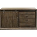 The appearance of Stone Brook Rustic Saddle Computer Credenza designed by Liberty in the transitional interior design. This brown piece of furniture was selected by 1StopBedrooms from Stone Brook Collection to add a touch of cosiness and style into your home. Sku: 466-HO120. Material: Wood.